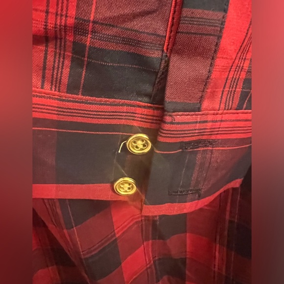 The Limited Plaid Shirt Dress with Tie Belt - Red/Black - Picture 3 of 5